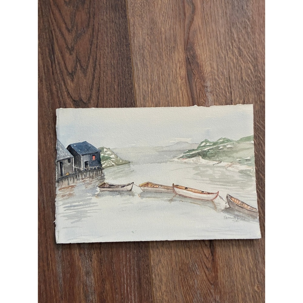 Dories Nova Scotia 2006 Signed Warren C Plauche Original Watercolor Painting